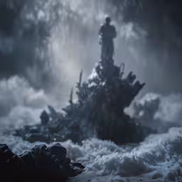 a man standing in the middle of a giant pile of logs