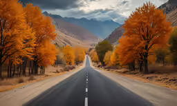 an empty road surrounded by mountains and trees
