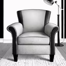 an illustration of a chair and lamp in a white room