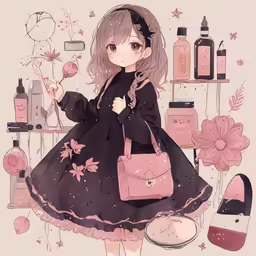 a young woman with some perfume bottles in her hand