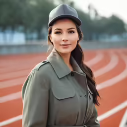 a woman with an equestrian hat posing for a photo