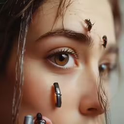 a young girl with nose drops with scissors on her face