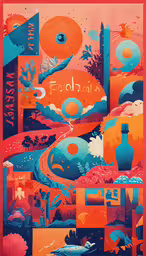 some type of poster that has a colorful background,a poster is shown with a bright design