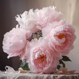pink flowers in a vase with water droplets