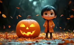 a pumpkin with two small girls in it