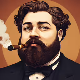 an image of a man with a cigar in his mouth,an illustrated portrait of a man in a suit smoking a cigar