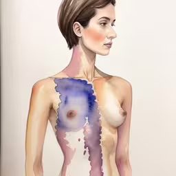 a woman with breast and an x - ray picture on her chest,an artistic painting of a naked woman with her breasts exposed