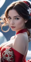 a beautiful young lady in a red dress with a tiara