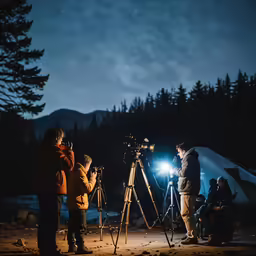 a man is filming some people in the dark
