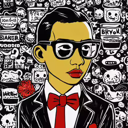 a man in a tuxedo and bow tie,a painting of a man wearing a red bow tie