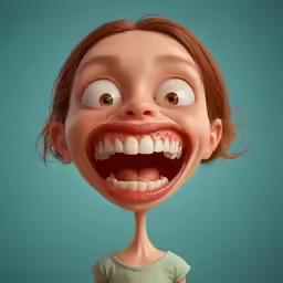 3d image of girl with scary smile making face