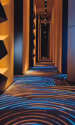 the hallway is decorated with art deco lights