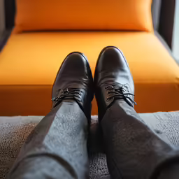 closeup of a pair of gray socks and shoes