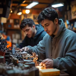a man working on a piece of wood in a shop