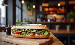 a very large sub sandwich sits on top of a table