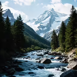 a river in the middle of a forest with trees
