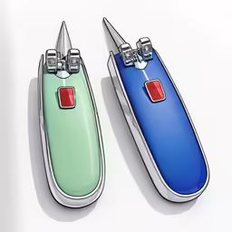 two different colored toothbrushes sit next to each other