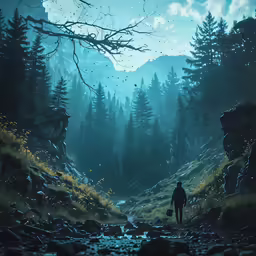 a man is standing in the woods alone