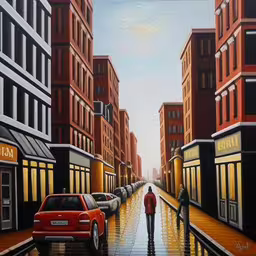 two people walking in the rain on a city street