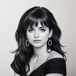 the young woman is posing for a black and white photo