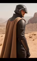 a man in a knight outfit in the desert