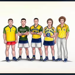 this is an image of a drawing of a baseball team,a drawing of a group of guys posing for a photo