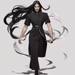 a female figure with long black hair