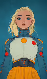 a cartoon drawing of a woman wearing a space suit