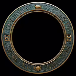 the letters in the letters and numbers on a brass and green metal circular