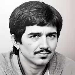 black and white photo of a man with a mustache