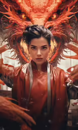 a close up of a person near a dragon