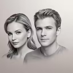 a black and white drawing of two people