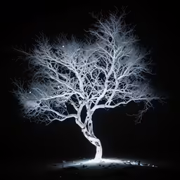 a lit up tree standing in the middle of the night
