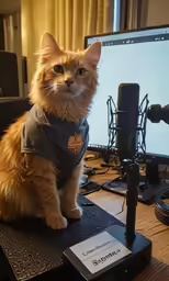 a cat sitting on top of a computer desk