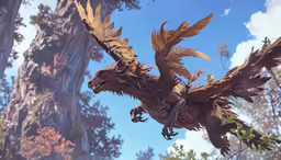 an animation image of a bird flying over the forest