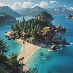 a beautiful view of an island and a small beach