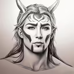 an illustration of a female avatar wearing a horned face