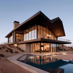 a very neat modern house with a pool
