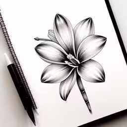 a pencil drawing of a flower on a notebook,pencil drawing flowers is part of a series of drawings of flowers by artist rachel adams