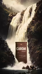 an image of an advertisement that depicts a waterfall