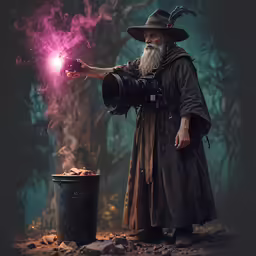 a wizard in a hat holding a light