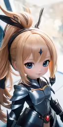 a cute little doll with lots of hair wearing a bunny ear