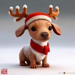 a brown dog with a hat and scarf