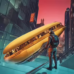 a man with a backpack holding a large yellow object above his head