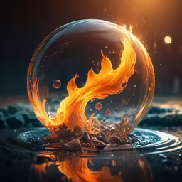 the fire blazing inside of a glass orb