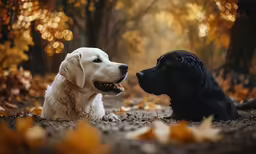 two dogs face to face on the ground