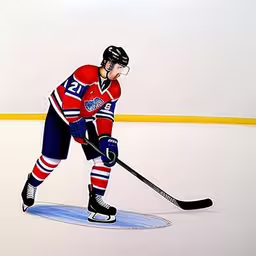 a painting of an hockey player on the ice