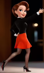 a cartoon character in orange skirt and heels posing
