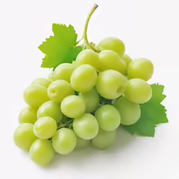 a bunch of grapes with green leaves on top of them