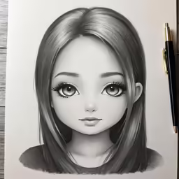 a drawing of a girl with a lot of hair and big eyes